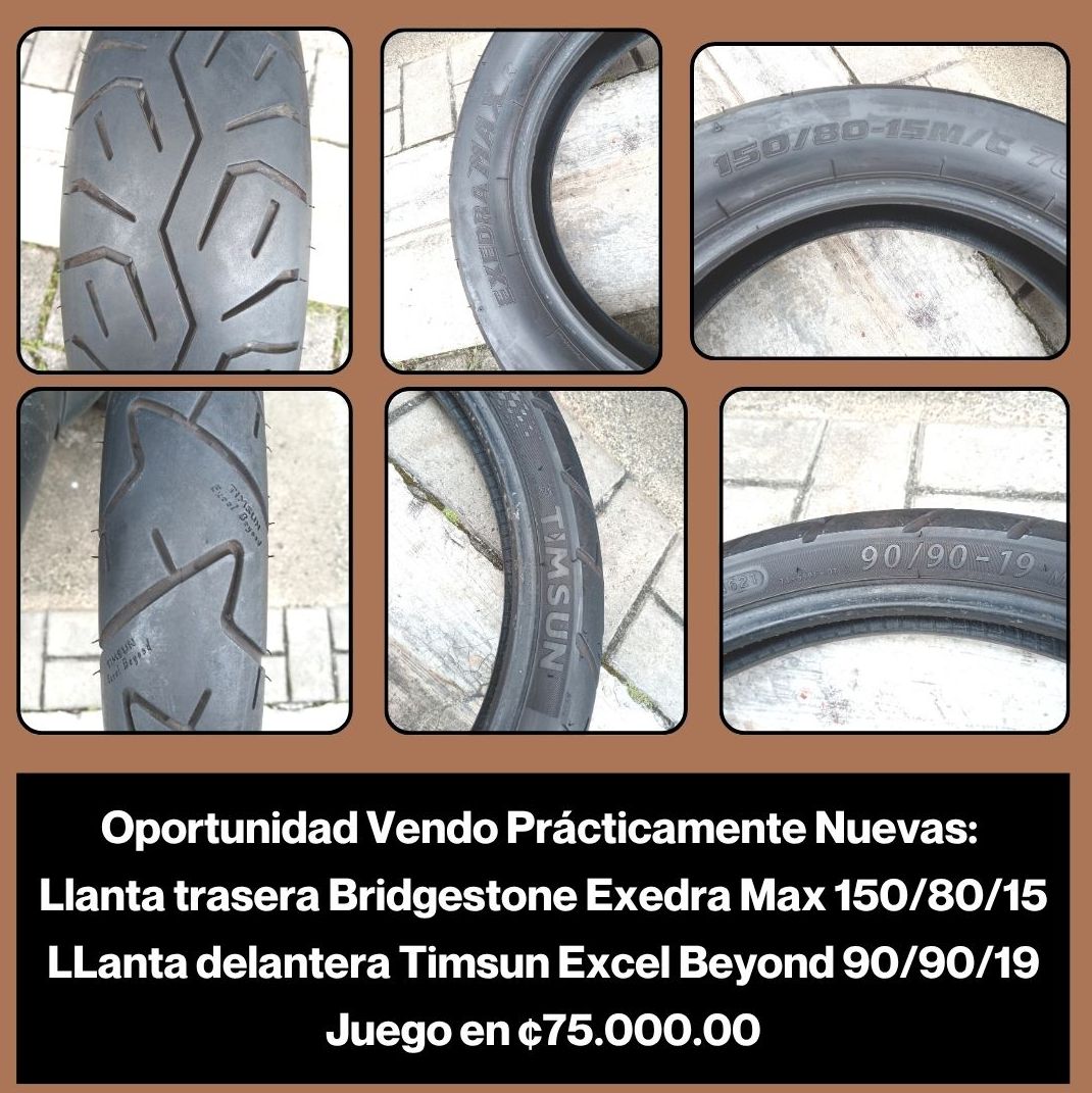 Llanta trasera Bridgestone Exedra Max 150/80/15 y llanta delantera Timsun Excel Beyong 90/90/19