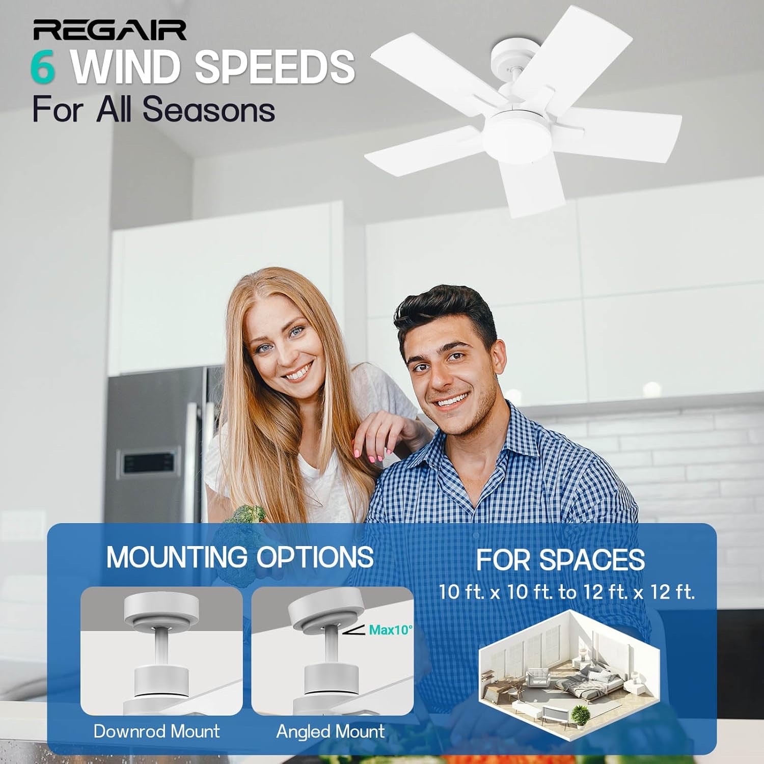 💥 Ventilador de Techo 32″ con Luz LED 3000-6500 K + Control Remoto 💥✅