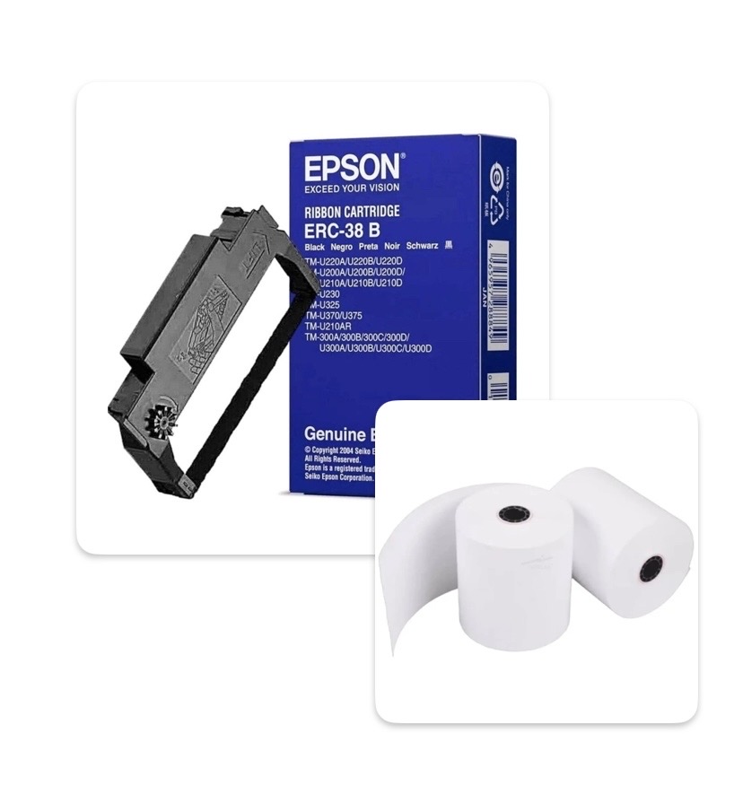 101 Rollos 80 mm 3”x 3” / 12 Tintas Epson Erc 38b